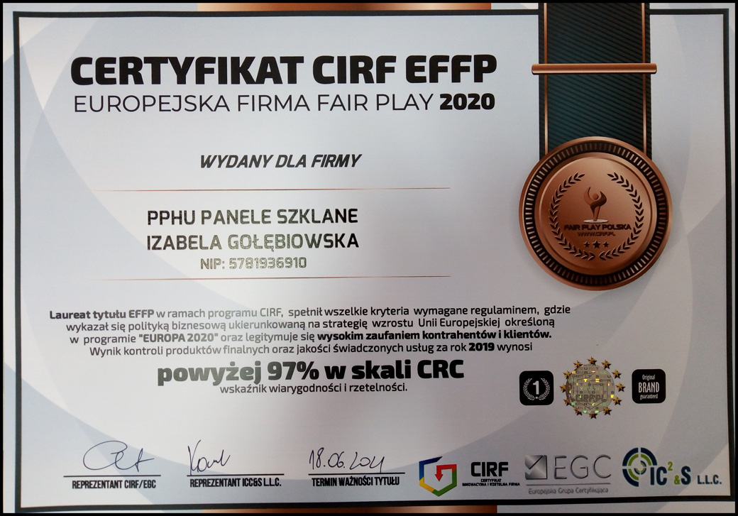 Certyfikat CIRF EFFP - Europejska Firma Fail Play 2020